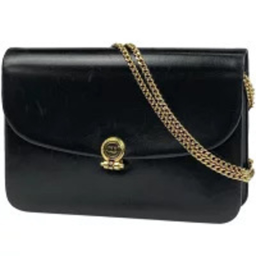 Christian Dior chain shoulder bag clutch leather black